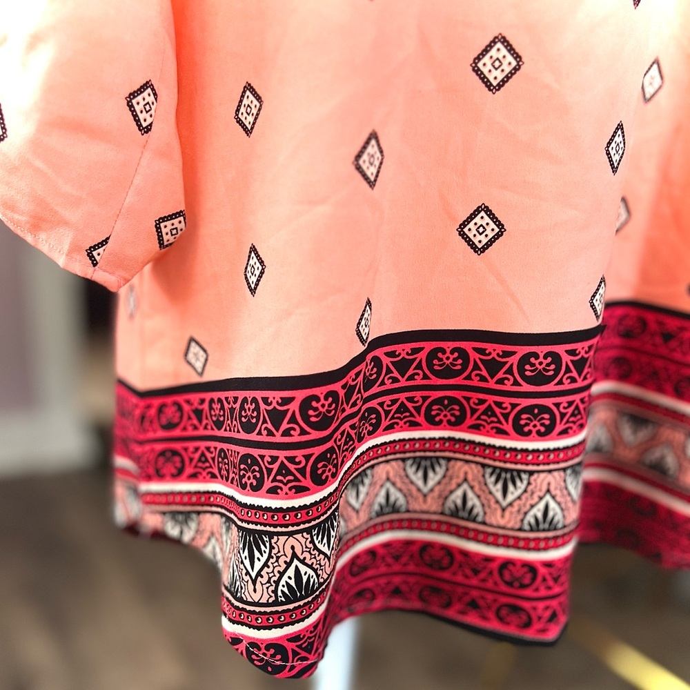 Croft & Barrow Coral Tunic Blouse with Boho Pattern - Picture 3 of 5